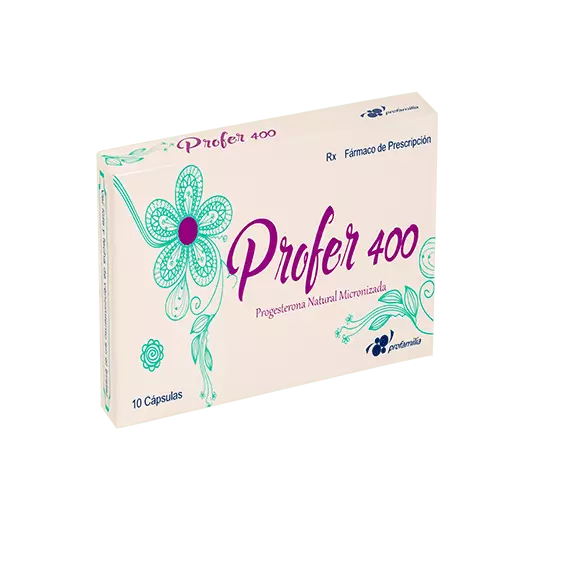 Progesterona Profer 400, distribuida por Profamilia en República Dominicana.